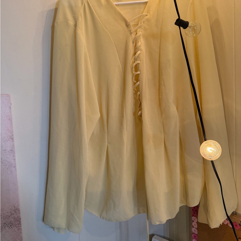 H&M Light Yellow Lace-Up Blouse